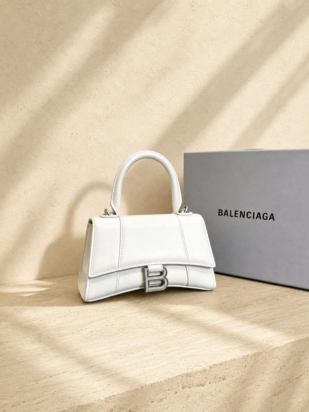 Balenciaga Shiny Calfskin Hourglass Top Handle Handbag